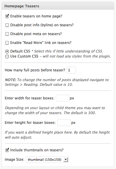 HomepageTeaser-Settings HomepageTeaser-Settings